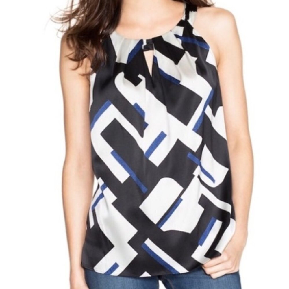 White House Black Market Patterned Stretch Silk Sleeveless Blouse